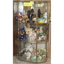 BRASS DISPLAY CASE FULL WITH TRINKETS,MURANO GLASS