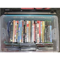 BOX WITH DVDS AND SAMSUNG DVD PLAYER (NO REMOTE)