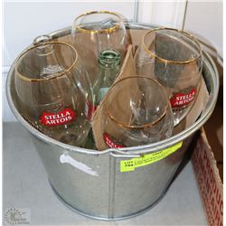 ICE BUCKET WITH 4 "STELLA ARTOIS" WINE GLASSES+ 2