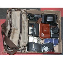 FLAT OF VINTAGE CAMERAS AND ACCESSORIES