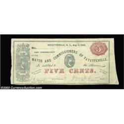 Fayetteville, NC- Corporation of Fayetteville 5¢ Aug. 1, 1865Unissued, and likely falsely signed. Ve