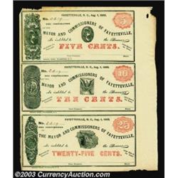 Fayetteville, NC- Corporation of Fayetteville 5¢-10¢-25¢ Aug. 1, 1865 Uncut Strip of ThreeThere are