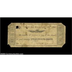 Garris' Store, NC- N.H. Garris 25¢ July 20, 1861Well circulated, with a couple of holes, missing cor