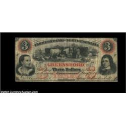 Greensboro, NC- Farmers Bank of North Carolina $3 Jan. 4, 1862 G2a Pennell 730A lovely example of th