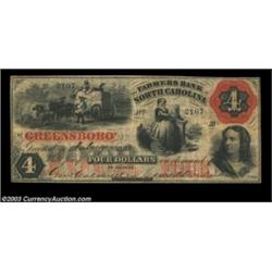 Greensboro, NC- Farmers Bank of North Carolina $4 July 7, 1861 G4a Pennell 740An attractive example
