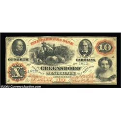 Greensboro, NC- Farmers Bank of North Carolina $10 Sept. 15, 1859 G8a Pennell 760A nice example. Ver