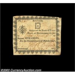 Hillsborough, NC- Commissioners of Hillsborough 5¢ 5¢ Nov. 4, 1816One of four of these early notes,