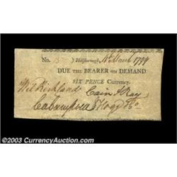 Hillsborough, NC- Wil Kirkland, Cain & Ray, C.A. Campbell, J. Hogg & Co. 6 Pence March 4, 1799An inc