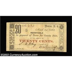 Monroe, NC- Union County 20¢ Mar. 1, 1863A second example of this rare denomination, this with a ver