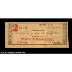 Monroe, NC- Union County $2 Mar. 1, 1863A very scarce piece, with this the first example of this den