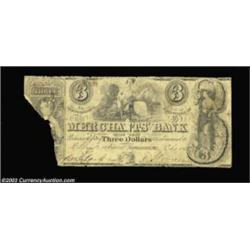 Newbern, NC- Merchants' Bank $3 Oct. 1, 1853 G2 Pennell 880A very rare note, albeit with a good size