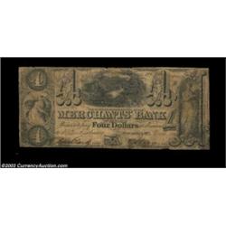 Newbern, NC- Merchants' Bank $4 Oct. 1, 1853 G4 Pennell 890A very rare note in any grade, and partic