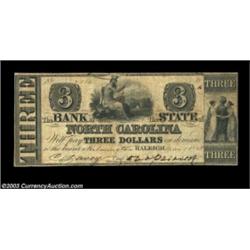 Raleigh, NC- Bank of the State of North Carolina $3 Mar. 1, 1848 G424 Pennell 1100A exceptionally sc