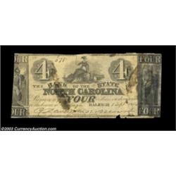 Raleigh, NC- Bank of the State of North Carolina $4 Sept. 1, 1845 G14 Pennell 1110Very scarce, but w