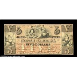 Raleigh, NC- Bank of the State of North Carolina $5 Sept. 1, 1857 G382a Pennell 1150AA beautiful red