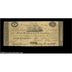 Raleigh, NC- State Bank of North Carolina $5 Jan. 1, 1830 204 Pennell 1060An extremely rare design,