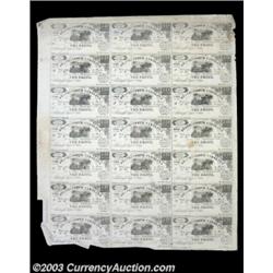 Raleigh, NC- State of North Carolina 10¢ Sept. 1, 1862 Cr. 114 Uncut SheetA very scarce uncut sheet.