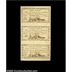 Salem, NC- Sam'l Stots & Conrad (?) 2 Pence-3 Pence-4 Pence Oct. 22, 1803An uncut strip of three lov