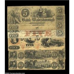 Wadesborough, NC- Bank of Wadesborough $5 (3), $10 (2) G10, G10a, G12a, G14, G14a Pennell 1310, 1310