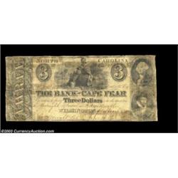 Wilmington, NC- The Bank of Cape Fear $3 Mar. 6, 1842 G226 Pennell 30A rare note listed as SENC in H