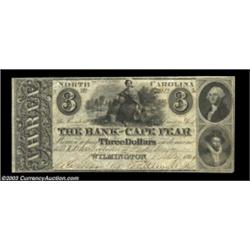 Wilmington, NC- The Bank of Cape Fear $3 July 1, 1849 G438a Pennell 30A very scarce note, particular