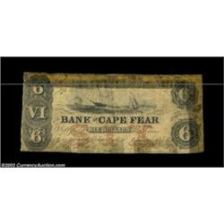 Wilmington, NC- The Bank of Cape Fear $6 June 1, 1856 G405a Pennell 160A lower grade six, with some