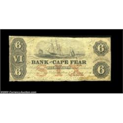 Wilmington, NC- The Bank of Cape Fear $6 Aug. 9, 1855 G247a Pennell 160A rare note payable at the Fa