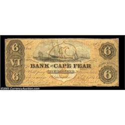 Wilmington, NC- The Bank of Cape Fear $6 Oct. 25, 1858 G301b Pennell 160AA nice $6 example from the