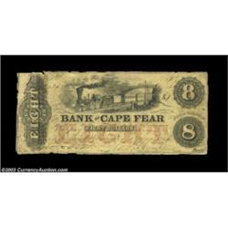 Wilmington, NC- The Bank of Cape Fear $8 May 1, 1855 G303a Pennell 180Very Good, with a few repairs