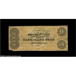 Wilmington, NC- The Bank of Cape Fear $9 Oct. 1, 1858 G194b Pennell 190AA nice $9 bill, with the onl