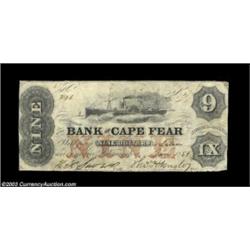 Wilmington, NC- The Bank of Cape Fear $9 June, 1854 UNLCatalogued in this collection as an unlisted