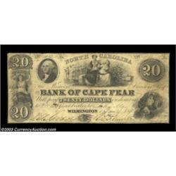 Wilmington, NC- The Bank of Cape Fear $20 Jan. 1, 1852 G208 Pennell 280A very scarce denomination fr