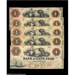 Wilmington, NC- The Bank of Cape Fear $4 G70a, G182, UNL, G396, G504 Pennell 70A, 70BA nice group of