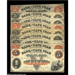 Wilmington, NC- The Bank of Cape Fear $5 (9) G96, G188a, G242, G296, G400, G402a, G454, G508, G510 P