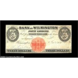 Wilmington, NC- Bank of Wilmington $3 Jan. 1, 1859 UNLAn unlisted variety of the fully tinted spurio