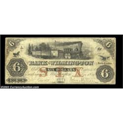 Wilmington, NC- Bank of Wilmington $6 Sept. 10, 1855 G6a Pennell 1430A most attractive Wilmington $6