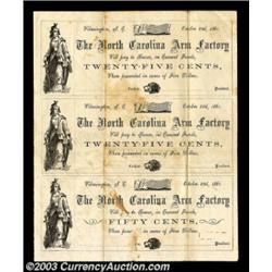 Wilmington, NC- The North Carolina Arm Factory 25¢-25¢-50¢-25¢-25¢-50¢ Oct. 22, 1861A unique uncut s
