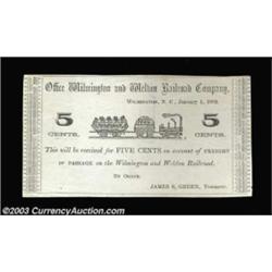 Wilmington, NC- Wilmington & Weldon Railroad Company 5¢ Jan. 1, 1862First of a set of four denominat