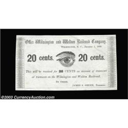 Wilmington, NC- Wilmington & Weldon Railroad Company 20¢ Jan. 1, 1862A just plain rare note, with it