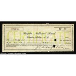 Winston-Salem, NC- Peoples National Bank $1 Dec. 7, 1907A certificate used during the Panic of 1907