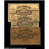 Image 1 : Cleveland, OH- City of Cleveland 5¢ Oct. 16, 1862Three pieces, Very Fine, Fine, Very Good.  3 notes