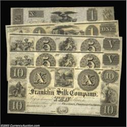 Ohio Remainders.Elyria, OH - Unknown Issuer $1 CUFranklin, OH - Franklin Silk Company $1 AU, (2) $5