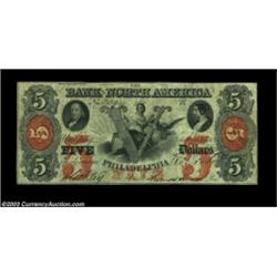 Philadelphia, PA - Bank of North America $5 Oct. 1, 1860 G174cOrange denominational and security ove