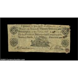 Philadelphia, PA- Bank of North America $20 Jan. 9, 1813 C218A very scarce early counterfeit from th