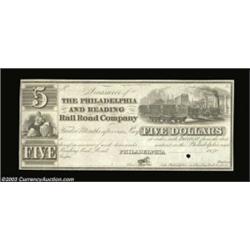 Philadelphia, PA - Philadelphia and Reading Rail Road Company $5 1840 Hoober 305-839This Uncirculate