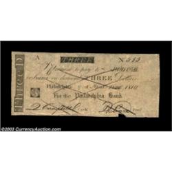 Philadelphia, PA- Philadelphia Bank $3 April 9, 1814 C98A tough early counterfeit which has been red