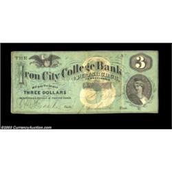 Pittsburgh, PA- Iron City College Bank $3 May 4, 1869 Schingoethe PA750-3A very scarce note listed a