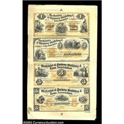Columbia, SC- Mechanics & Farmers Building & Loan Association $1-$2-$3-$5 Aug. 1, 1873 Uncut SheetA