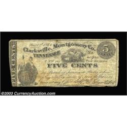 Clarksville, TN - Clarksville, Montgomery Co. 5¢ Nov. 1, 1862 UNLA rare note from this private issue