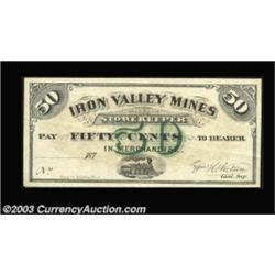 Iron Valley Mines, TN - William H. Watson 50¢ 187- UNLA rare remainder from this 1870s scrip issue,